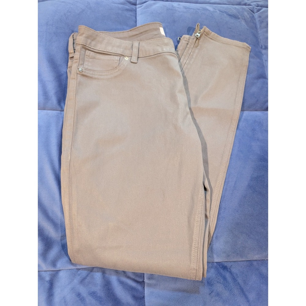 Ted Baker Wax Finish Anna Skinny Jeans Women 34 Grey Ankle Zip Stretch Denim